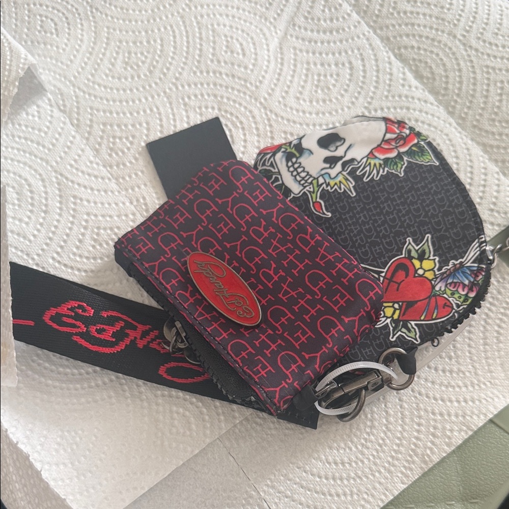 Ed Hardy Red and Black Skull Coin Pouch